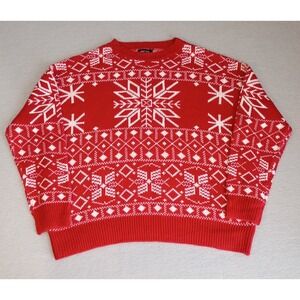Racheal Women's Sweater Size M Red White Long‎ Sleeve Snowflake Holiday Pullover